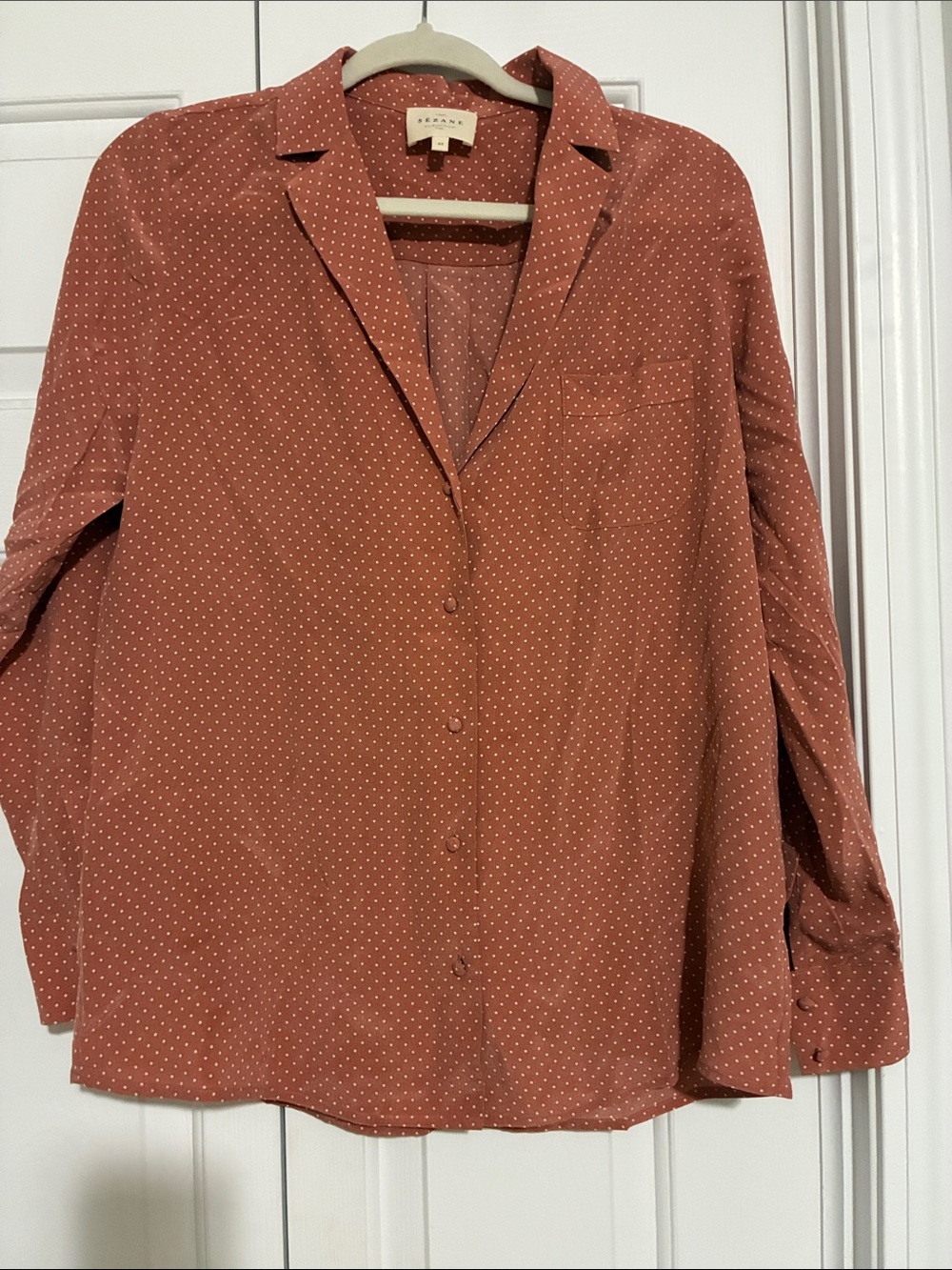 Sézane Pink Dot Button-Down Silk Shirt